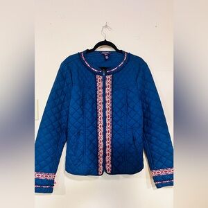 Long Tall Sally Quilted Embroidered Jacket Navy Blue | Size US 14